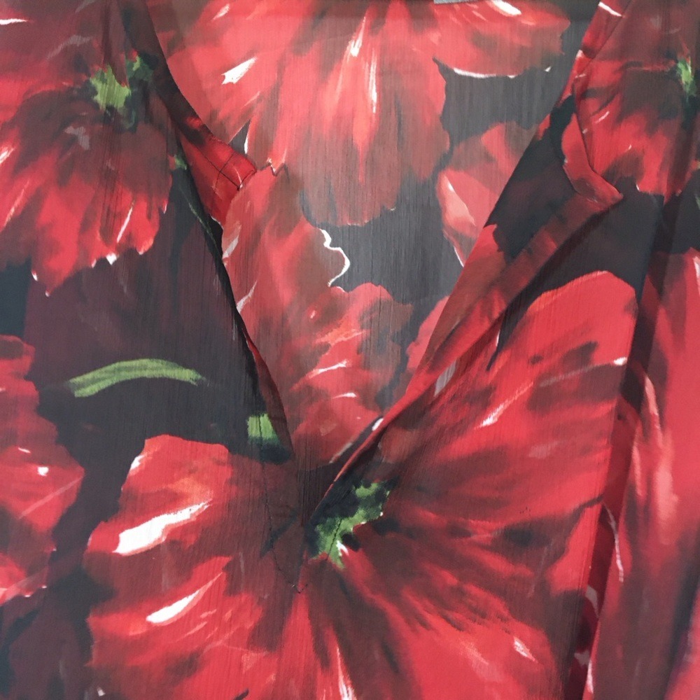 Additions by Chicos Floral Sheer Deep V Neck Long Sleeve Blouse Top Size 3‎ - Picture 3 of 10